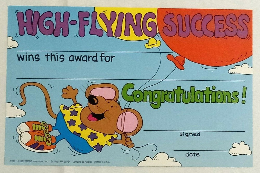 Vintage 80s Trend Enterprises Award Recognition Certificate CONGRATULATIONS 1987