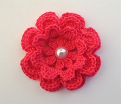 Crochet Flower Layered w/pearl Appique Cardmaking Crafts Scrapbook 6Pc Pink Red
