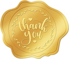 300 Pc 1.5″Gold Envelope Seal Gold Thank You Sticker Embossed Foil Self-Adhesive
