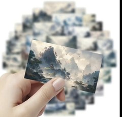 10pcs Asian Landscape Watercolor Stickers- Scrapbooking/Journaling/Crafting
