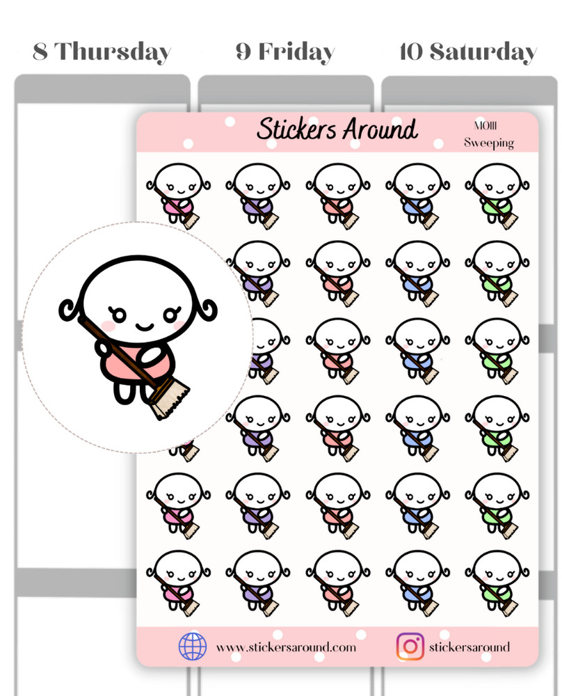 Sweeping Sticker, Broom Planner Sticker, Sweep Floor Chore Sticker, Calendar