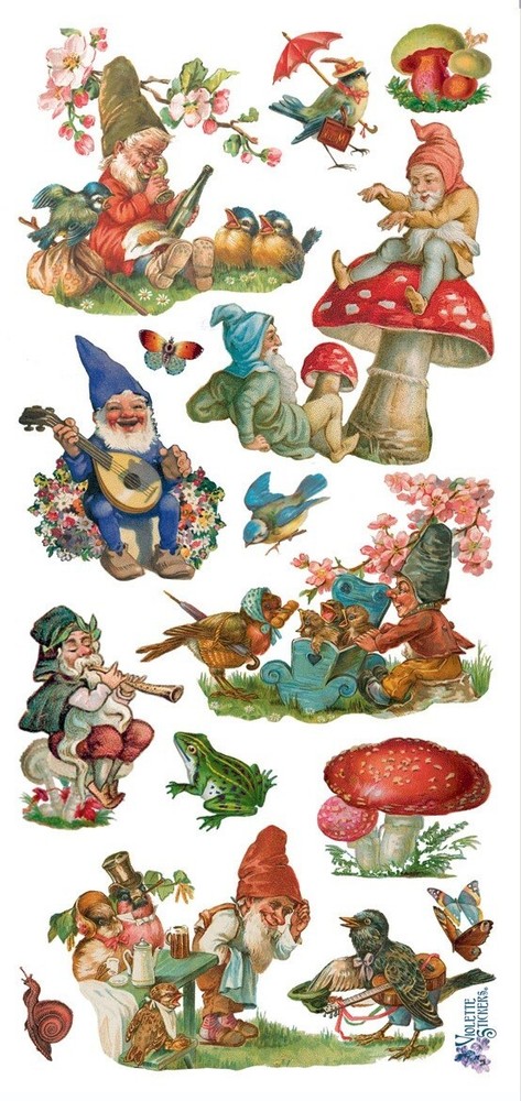 VIOLETTE STICKER – GNOMES & RED MUSHROOMS – 7 3/4″ x 3 3/4″ (19.5 cm x 9.5cm)