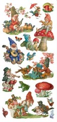 VIOLETTE STICKER – GNOMES & RED MUSHROOMS – 7 3/4″ x 3 3/4″ (19.5 cm x 9.5cm)