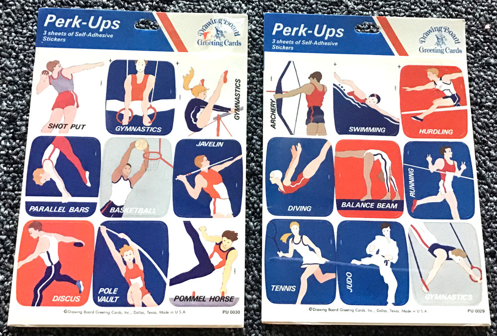 LOT (2) 1984 Drawing Board Stickers Summer Olympics Sports Gym VTG – U Get Both