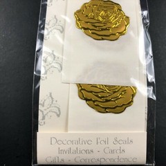 Vintage Embossed Foil Seal Stickers GOLD Rose Floral Flower Head Fancy Beautiful