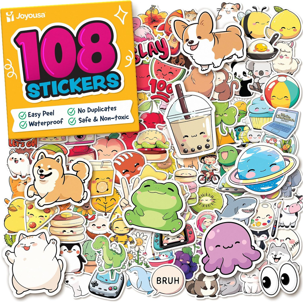 Cute Stickers for Kids – Kawaii Water Bottle Stickers for Teens – 108Pc Sticker