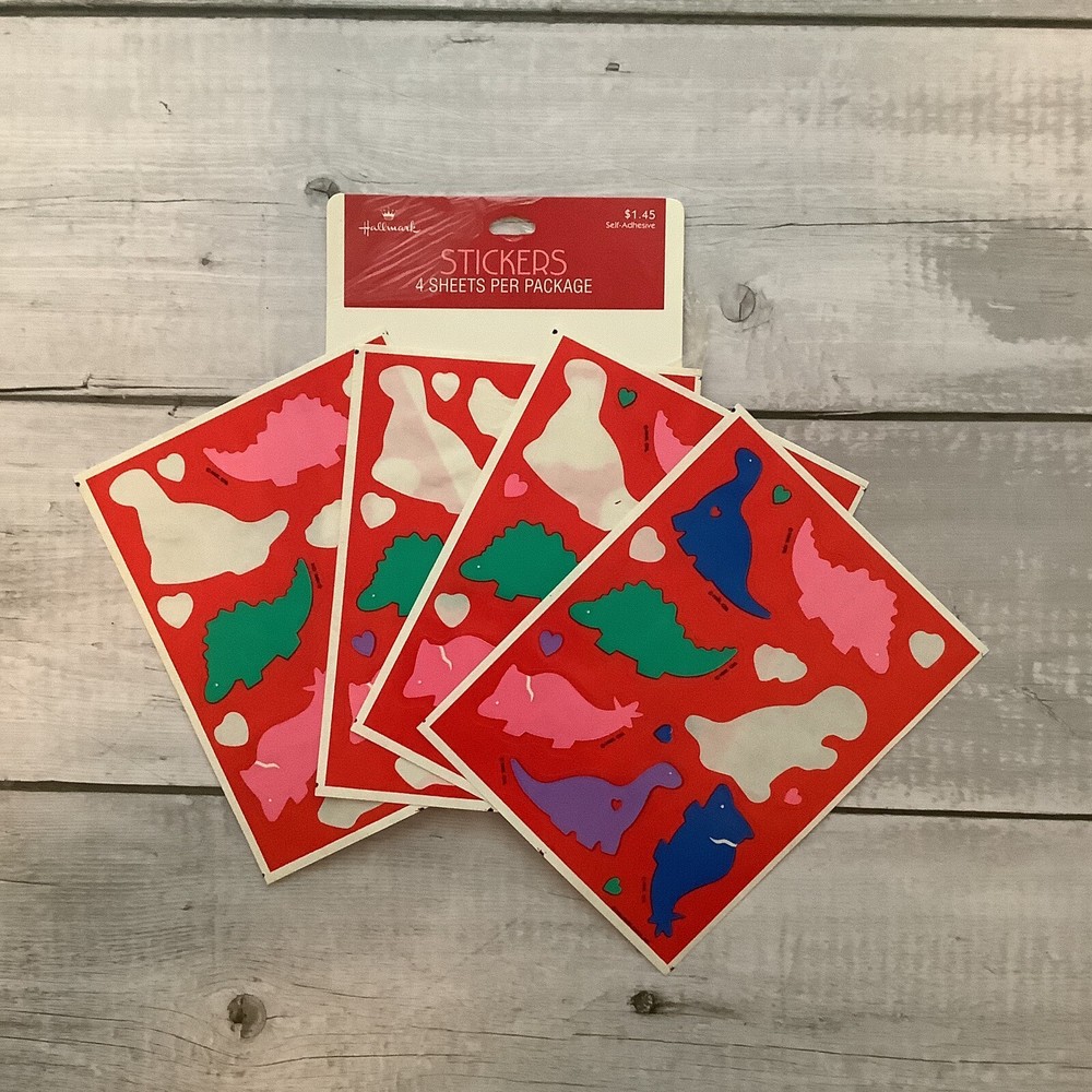 Hallmark Valentine Dinosaur Heart Stickers Set Of 4 Partial Sheets Vintage