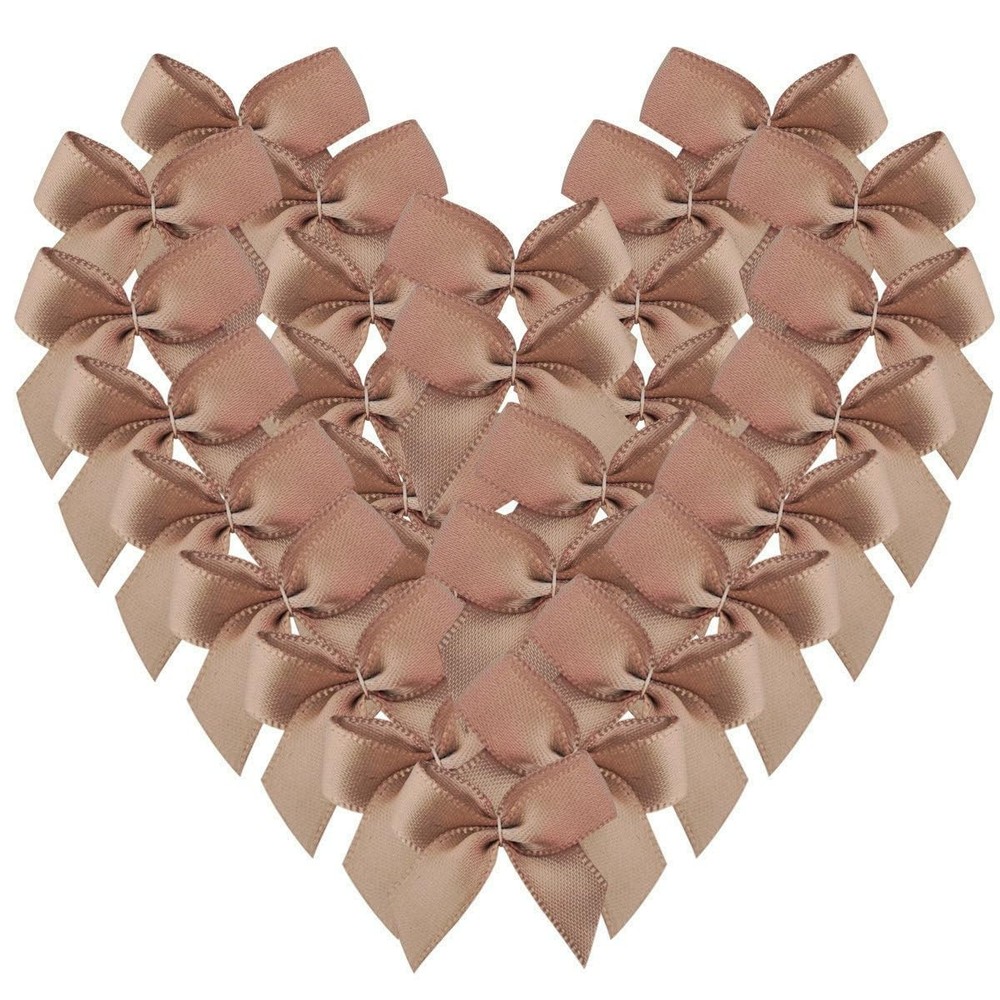 50pcs 1.2-Inch Mini Bows for Crafts Satin Ribbon Bows in Khaki Color Gift Appliq