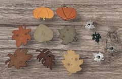 Autumn Fall Plastic Embellishments, Paper Pumpkins & Metal Leaf Brads Lot of 12