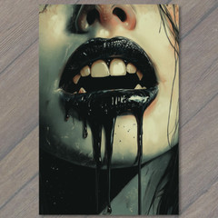 STICKER Woman Surreal Creepy Open Mouth Dripping Liquid Horror Close-Up Dark