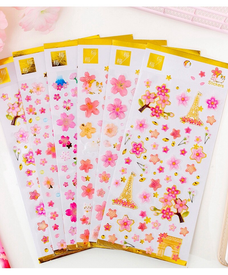 3D Gilded Sakura Cherry Blossom Japanese Cherry Epoxy Scrapbooking Stickers DIY