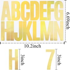 12 Sheets Letter Number Stickers, 3 Inch Vinyl Alphabet Sticker, Gold