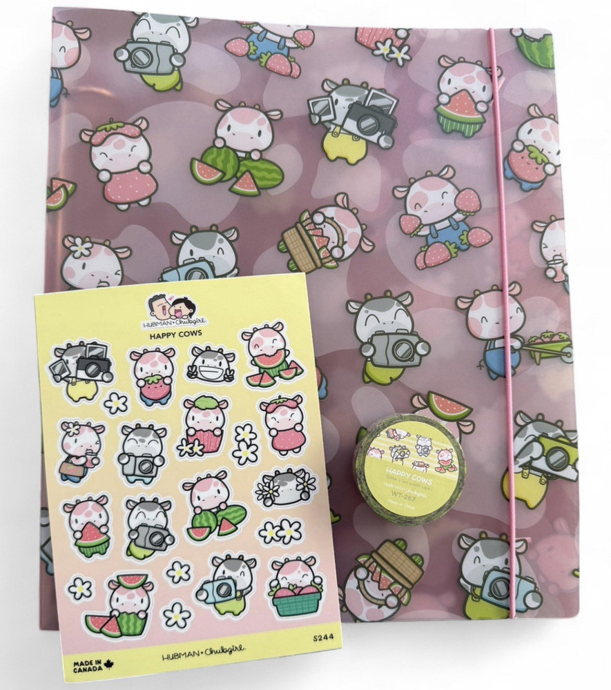 Hubman and Chubgirl H&C | Medium Happy Cows Binder l Sticker Sheet l Washi Tape