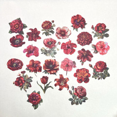 Red Flower Stickers Valentine’s Day Vintage Style Junk Journal Collage Scrapbook