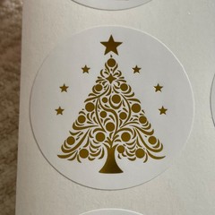 24 Gold Christmas Tree Stickers 1.5” Holiday Metallic Gold Foil Envelope Seals