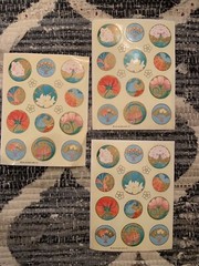 Lot Of 3 Vintage 1984 Hallmark Stickers Fan Lotus 3 Loose Sheets Pastel Round