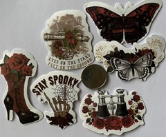 VICTORIAN ASSORTMENT Stickers(6pc)Steampunk•Skull •Roses•Clock•Flowers•Gears•