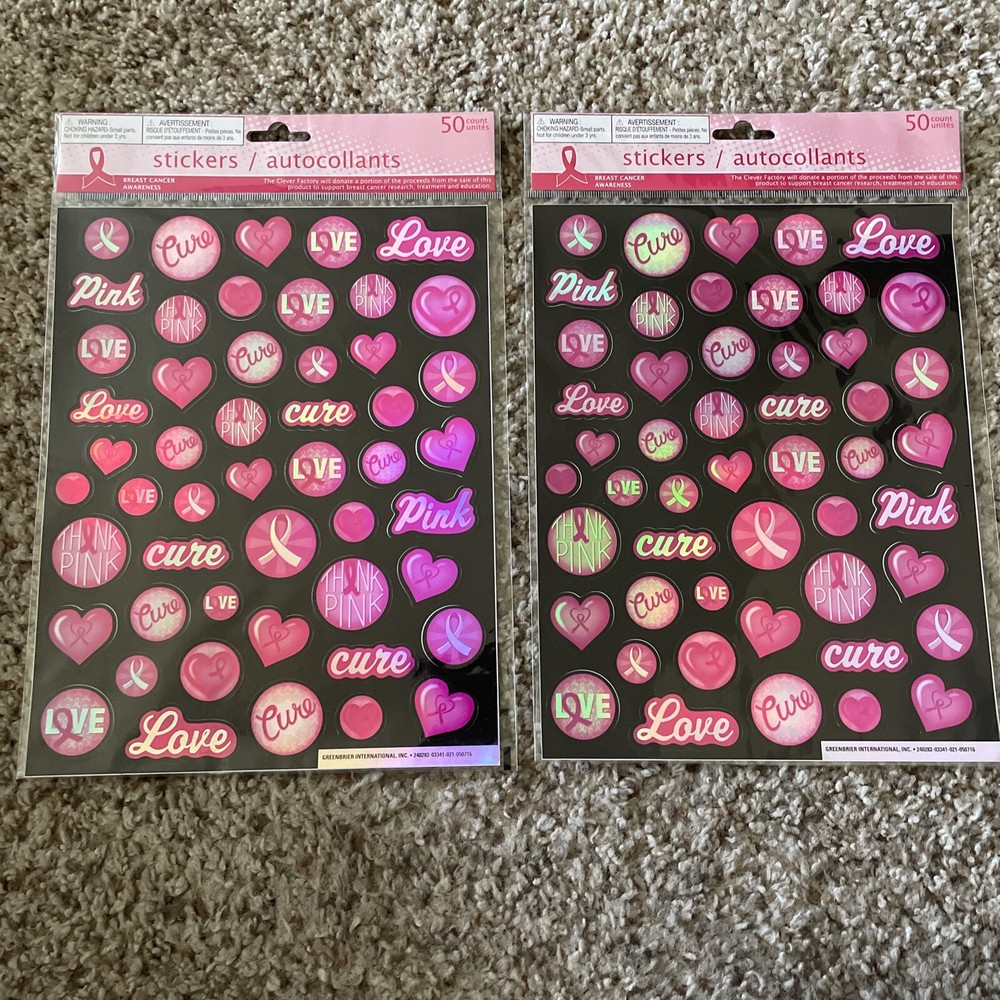 Breast Cancer Awareness Stickers: Two Sheets Of 50 New!
