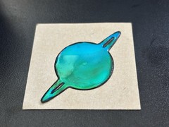 ✨ Vintage 1980s Mystik Oilies Puffy Sticker – Saturn Planet Space Design – Rare