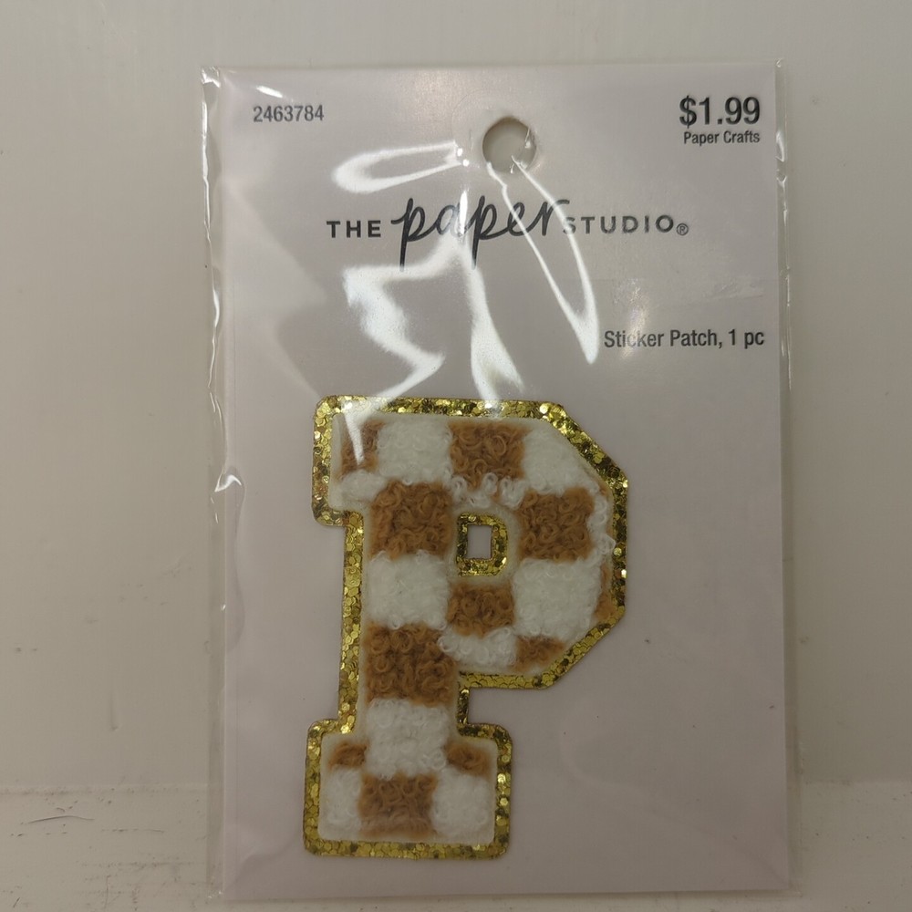The Paper Studio Chenille P Brown White Checker Sticker Patch Alphabet Letter