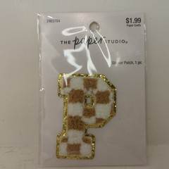 The Paper Studio Chenille P Brown White Checker Sticker Patch Alphabet Letter