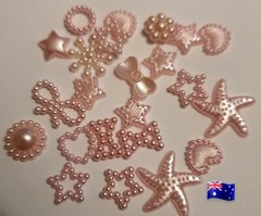 50PCS Of Pink ABS Resin Half Round Flower, Bow Alien Pearls For Art Flatback #23