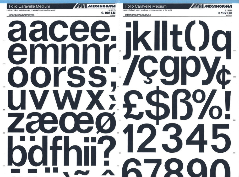Mecanorma Dry Transfer Lettering 9. 192 LN #105 FOLIO CARAVELLE Med 49.4mm