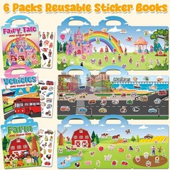 6 Sets Reusable Sticker Books for Toddlers 3+ Years, Jelly Sticker Book for K…