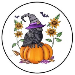 CROW WITCH ON PUMPKIN HALLOWEEN ENVELOPE SEALS LABELS STICKERS PARTY FAVORS