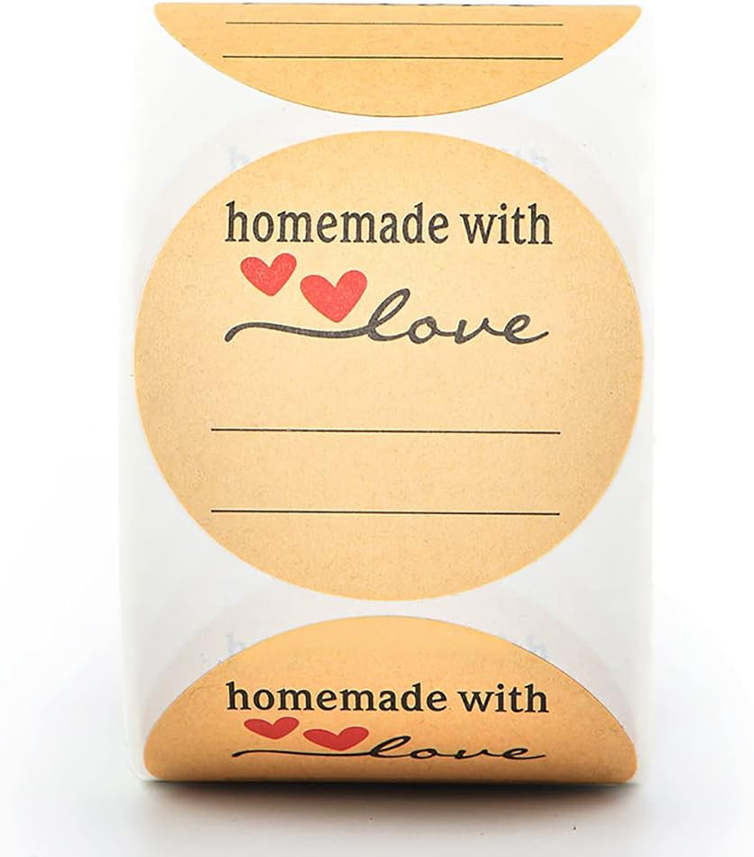 2 Inch Brown Kraft Stickers 500 Roll Homemade with Love Labels for Jars Crafts