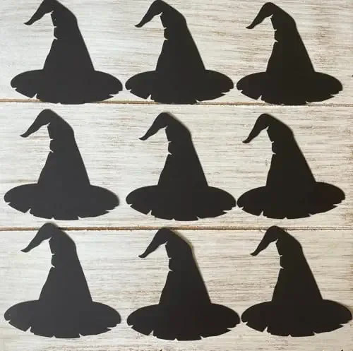 Black paper Witch hat cutouts Halloween School Bulletin Board Party Decorations
