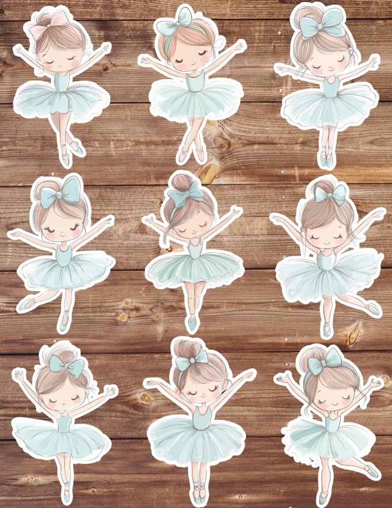 Ballerina In Blue Die Cut Vinyl Stickers Set Scrapbooking Laptop Water Bottle