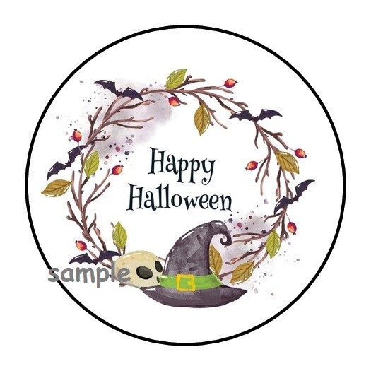 30 HAPPY HALLOWEEN ENVELOPE SEALS LABELS STICKERS 1.5″ ROUND WITCH HAT FAVORS