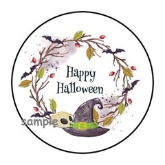 30 HAPPY HALLOWEEN ENVELOPE SEALS LABELS STICKERS 1.5″ ROUND WITCH HAT FAVORS