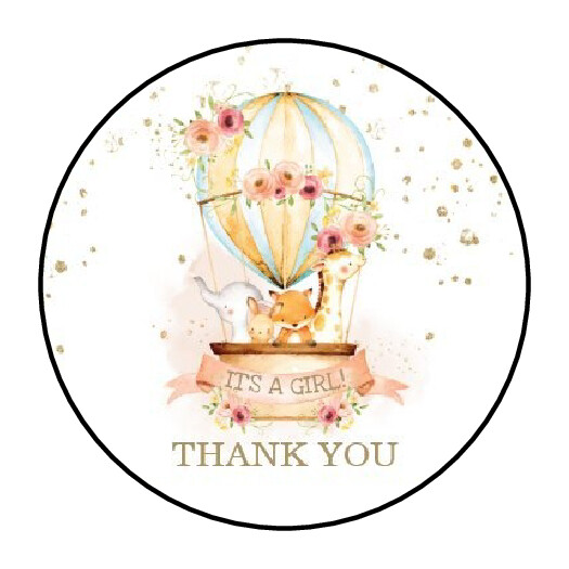30 1.5″ ITS A GIRL HOT AIR BALLOON ROUND ENVELOP SEALS STICKERS FAVOR LABELS