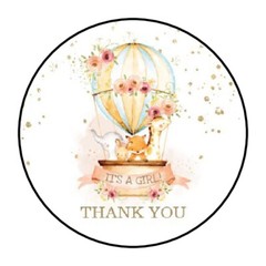 30 1.5″ ITS A GIRL HOT AIR BALLOON ROUND ENVELOP SEALS STICKERS FAVOR LABELS