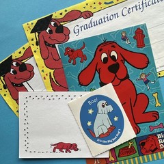 Vintage 90s Clifford Big Red Dog Stickers Grad Cert & Post It Sticky Notes Lot