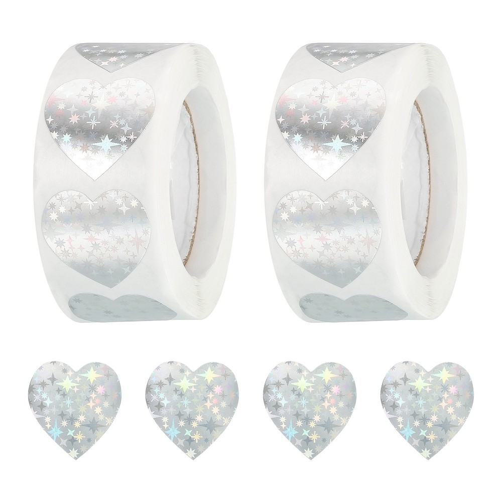 Heart Shaped Sticker 1″ Self-Adhesive Love Label Star Silver 1000 Pcs