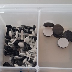 Scrapbooking Embellishments Lot Brads Eyelets in plastic storage box