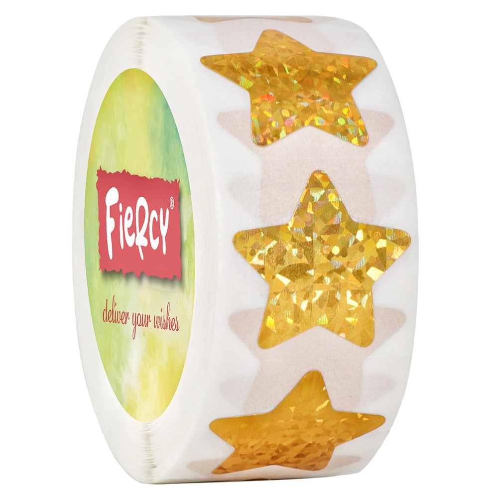 Fiercy 1 inch Gold Star Stickers with 1 in diameter, Holographic