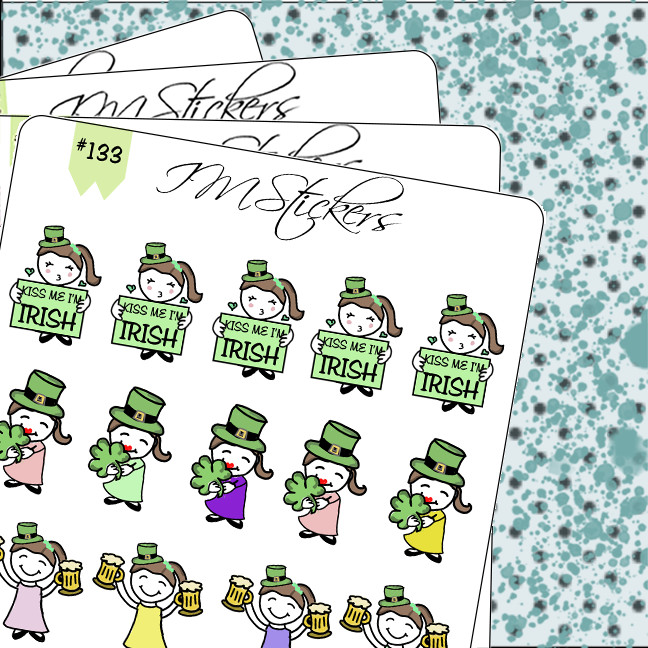 St. Patrick’s Day Irish Kiss Hand Drawn Planner Stickers Organizer Journal Diva