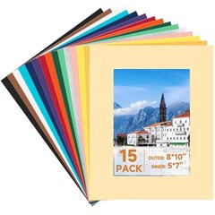 Picture Frame Mats 15 Pack 8×10 for 5×7 Photos Mixed Colors Bevel Cut Art Displa