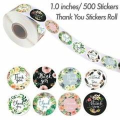 Thank You Stickers Roll of 8 Floral Designs 1 Inch Round Self-Adhesive Stickers