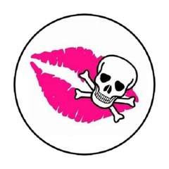 48 PINK LIPS SKULL AND CROSS BONES. ENVELOPE SEALS LABELS STICKERS 1.2″ ROUND