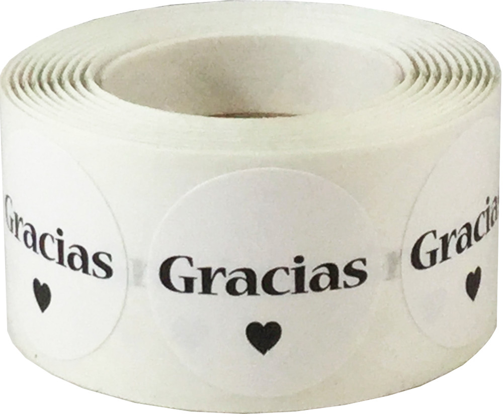 Gracias Spanish Thank Stickers | 1″ Inch Round | 500 Pack | Pick One Color