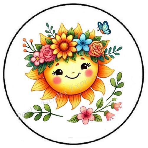 SUNSHINE FLOWER CROWN ENVELOPE SEALS LABELS STICKERS PARTY FAVORS