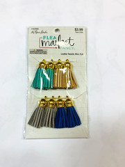 The Paper Studio Leather Tassels 8 Piece Teal Tan Blue Gray