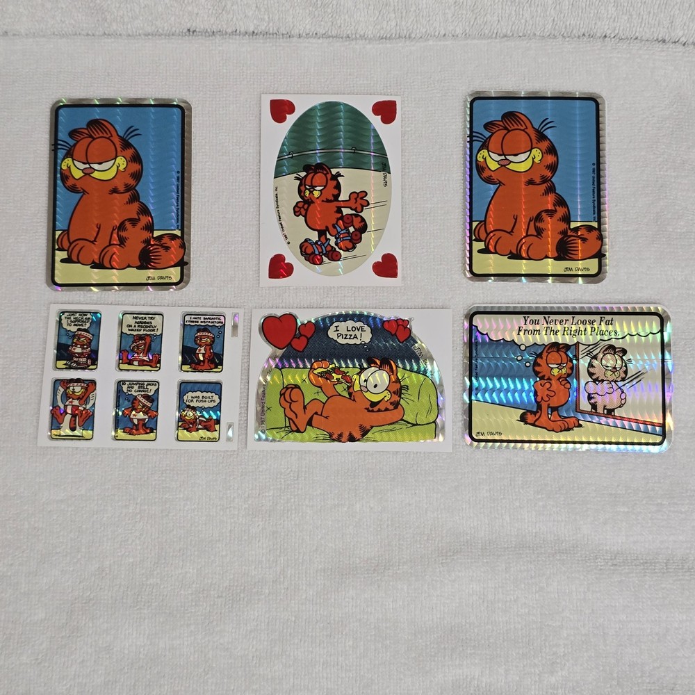 Vintage 1987 Garfield Prism Hologram Vending Machine Stickers Lot Of 11 NOS