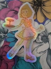 Steven universe Pearl 50s Diner Waitress Holographic Sticker lot X4 . 3x3inch