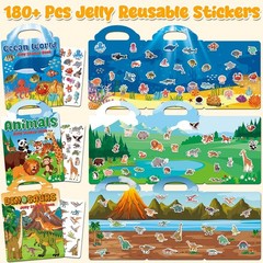 6 Sets Reusable Sticker Books for Toddlers 3+ Years, Jelly Sticker Book for K…